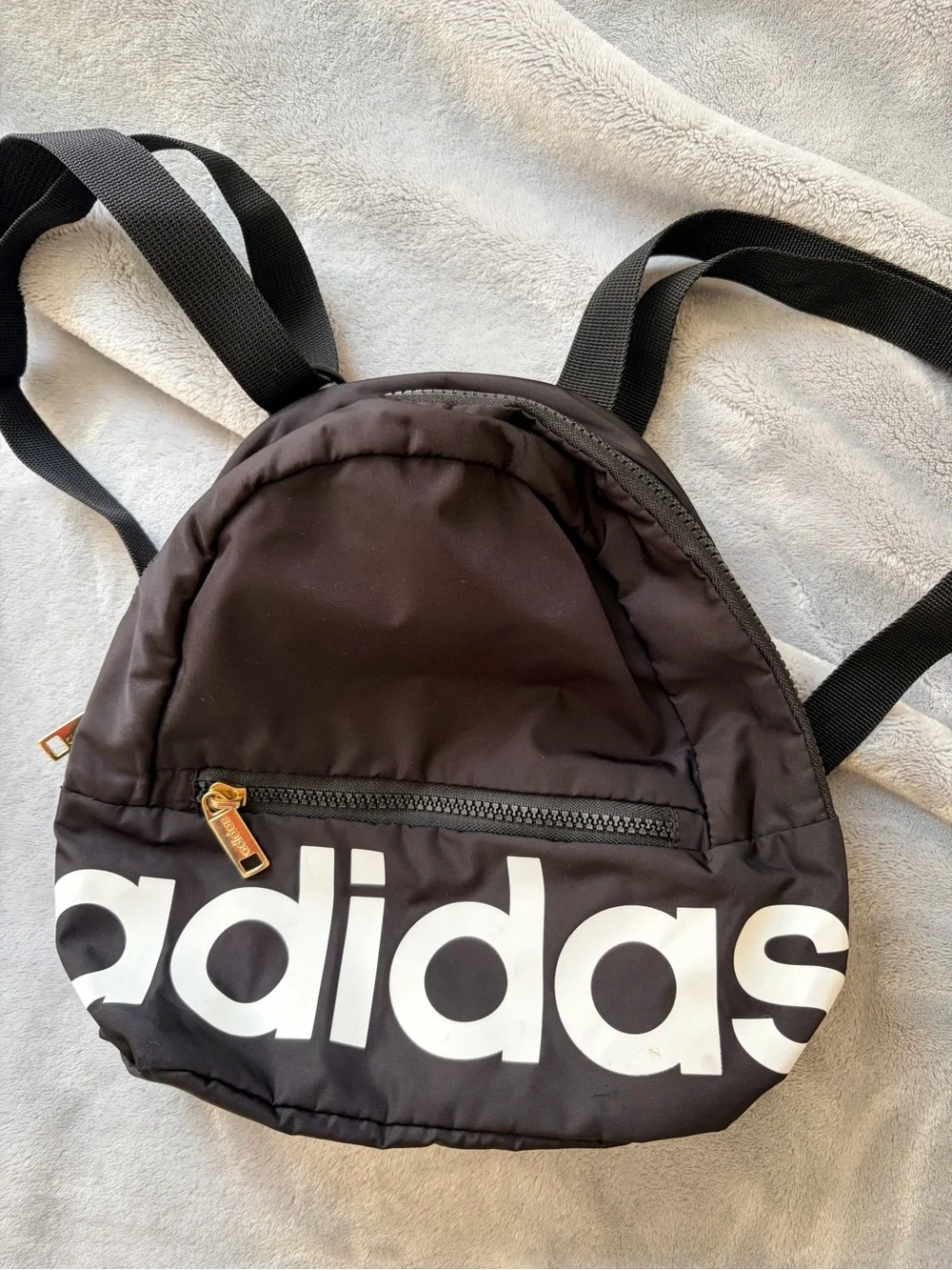 adidas Black Mini Backpack with White Logo and Gold Accent